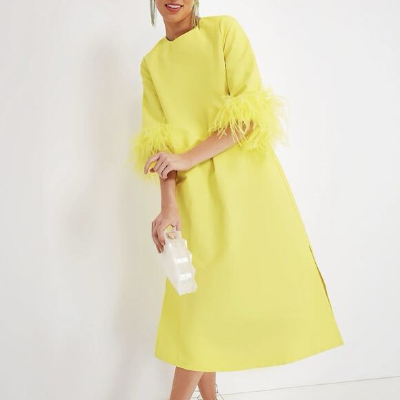 Tuckernuck Size S Citron Jamie Feather Dress Yellow Midi Side Slits Modest NEW - Picture 1 of 13